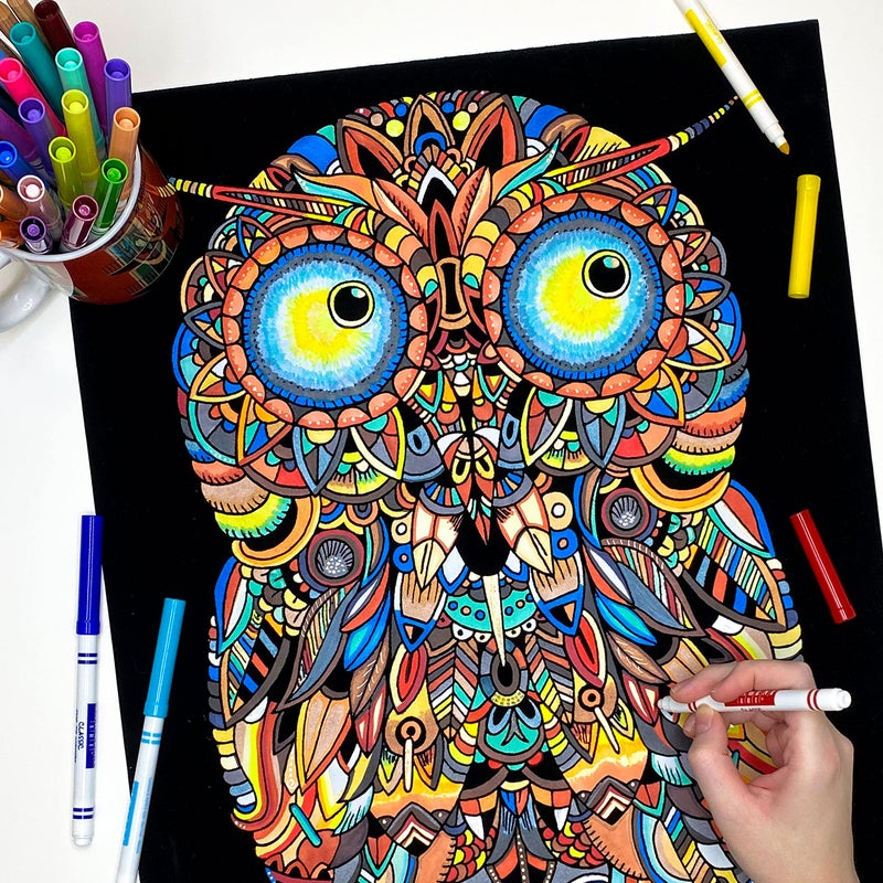 Stuff2Color Baby Owl - Fuzzy Coloring Poster for Kids, Toddlers, Kids, Teens and Adults [Beautiful Arts and Crafts Project for All Ages] Arrives Uncolored - Image 1